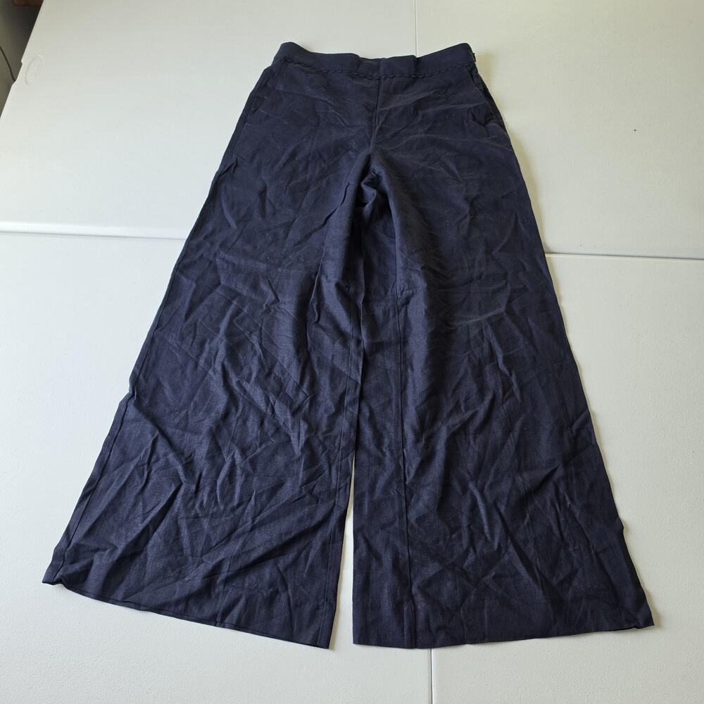 Ann Taylor Pants Womens 6 Blue Linen Viscose Wide Leg Ruffle Waist Dress Pants